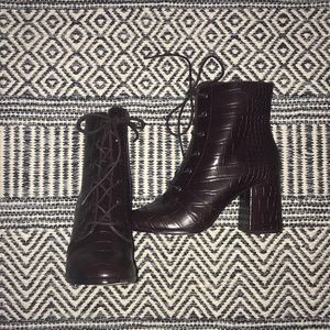 Faux gator leather ankle boots